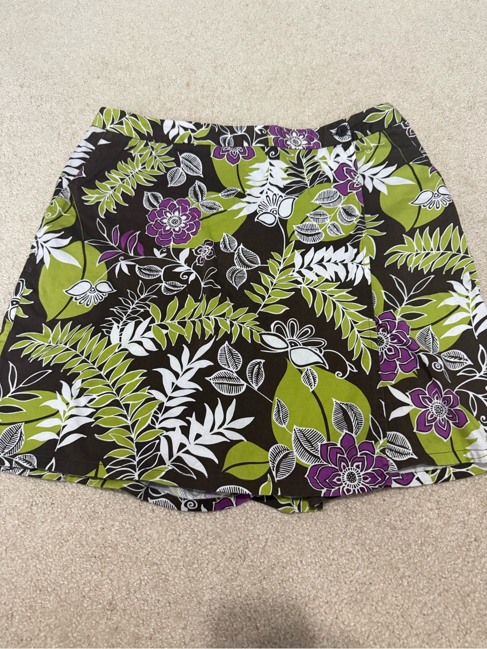 Charter Club Brown Floral Skort with Olive & Purple Accents